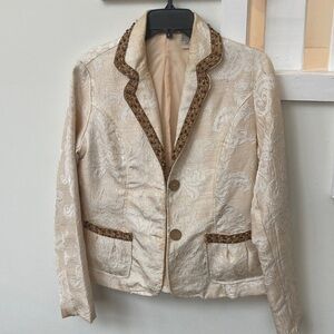 Carrie Allen medium
Brocade wood bead  Cream and Brown Women's Jacket